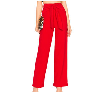 About Us X Revolve Pants Women Small red Jordayn Tie Waist Split Ankle Pants